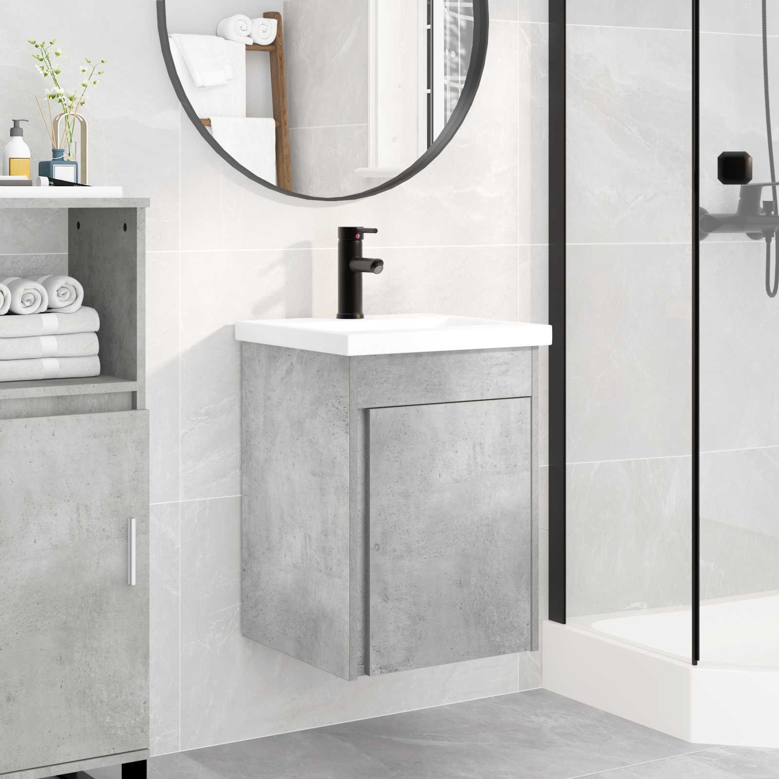 vidaXL Badezimmer Waschtischunterschrank mit Wasserhahn Betongrau