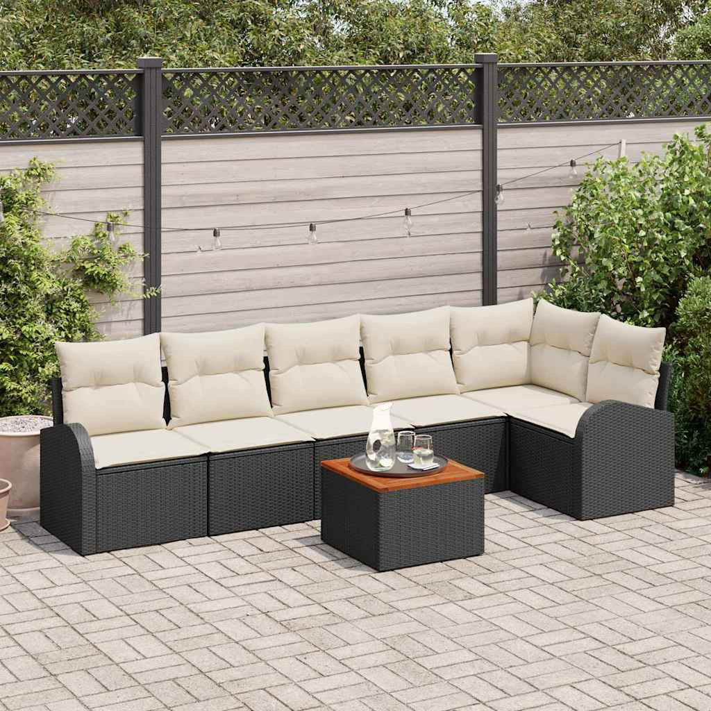 vidaXL Gartensofa-set mit Kissen 7 pcs Schwarz Poly-Rattan