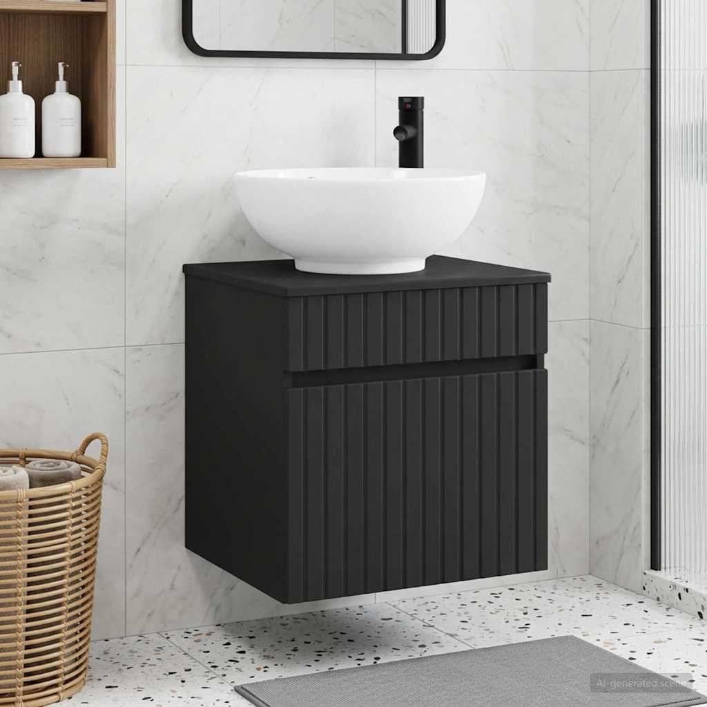vidaXL Wandmontierte Waschbecken-Vanität Schwarz 49 x 44,5 x 66,5 cm