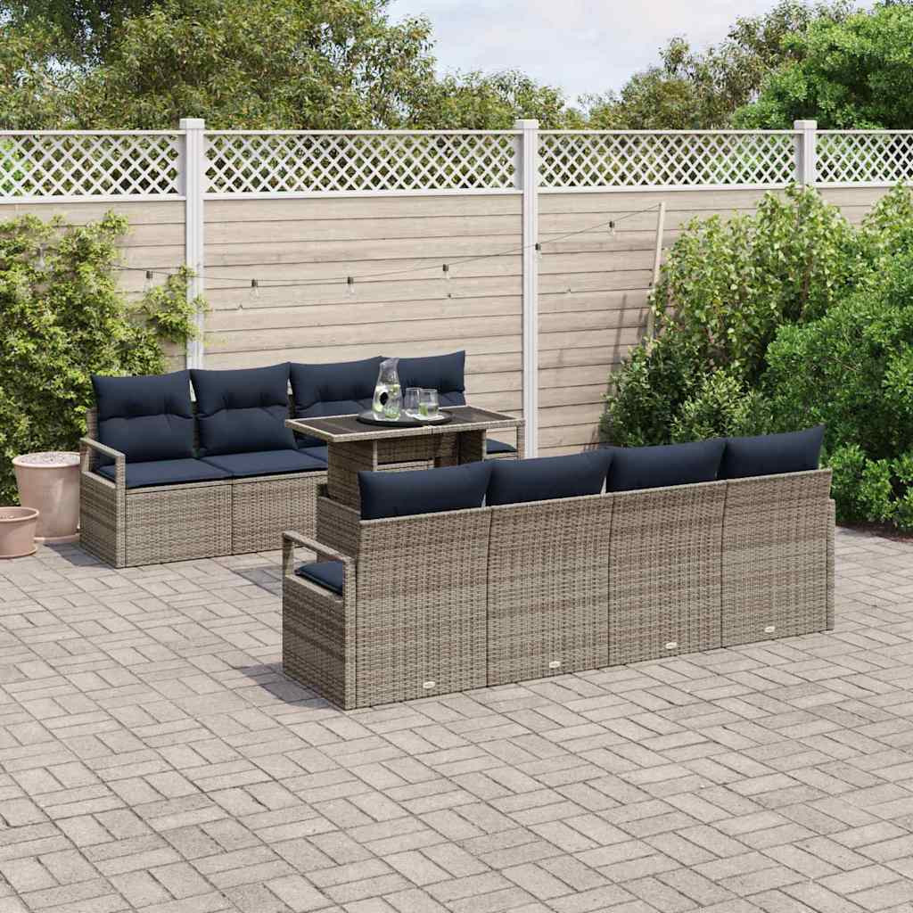 vidaXL Garten-Sofa-Set 7 pcs Grau und Marineblau Poly-Rattan