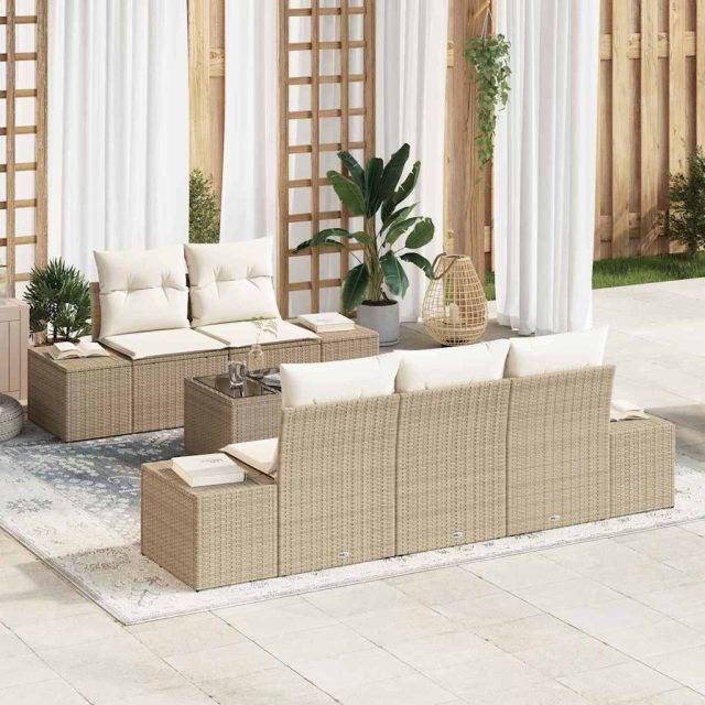 vidaXL Sofa Set mit Kissen Beige Poly Rattan