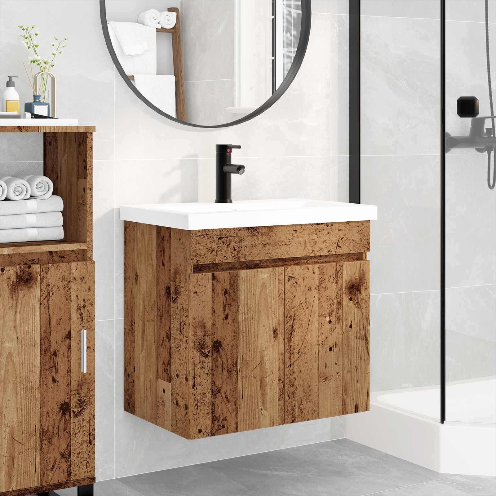 vidaXL Badezimmer Waschtischunterschrank mit Wasserhahn Altholz