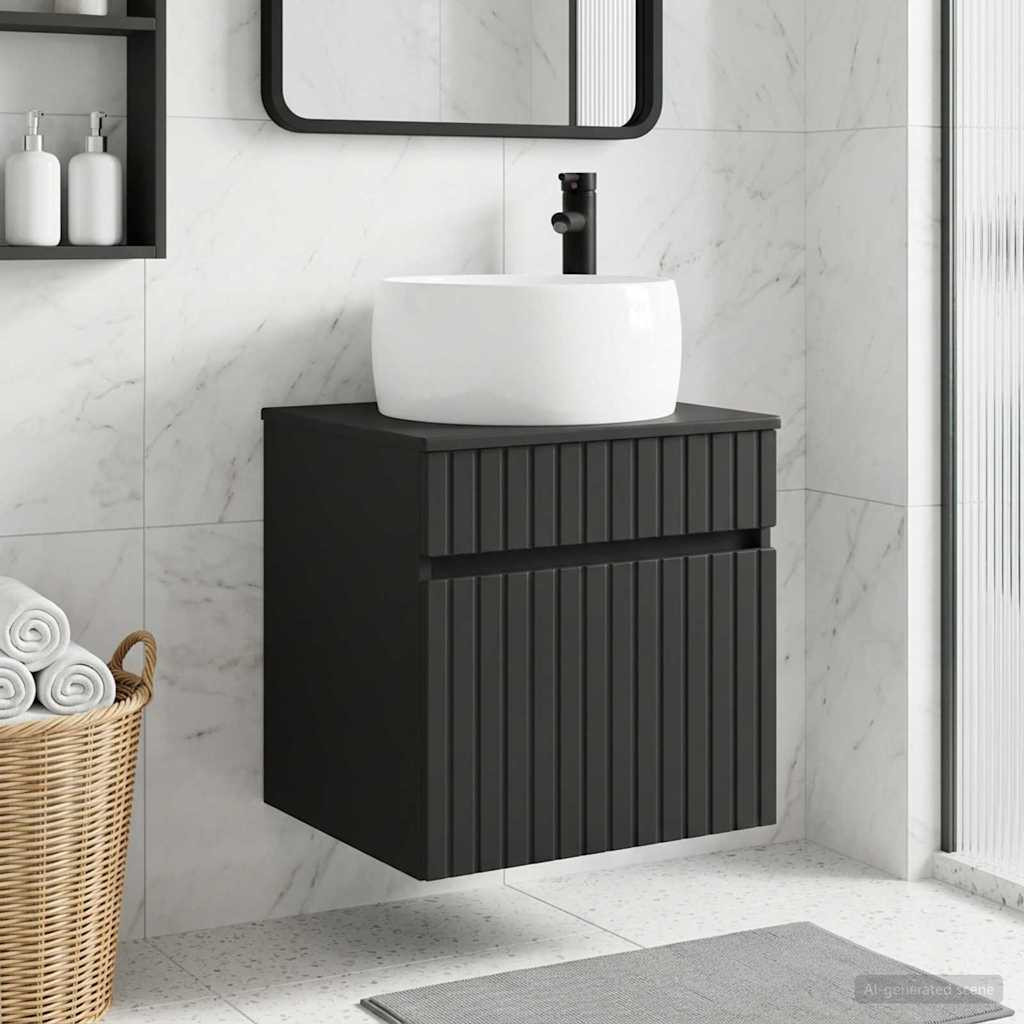 vidaXL Wandmontierte Waschbecken-Vanität Schwarz 49 x 44,5 x 66 cm