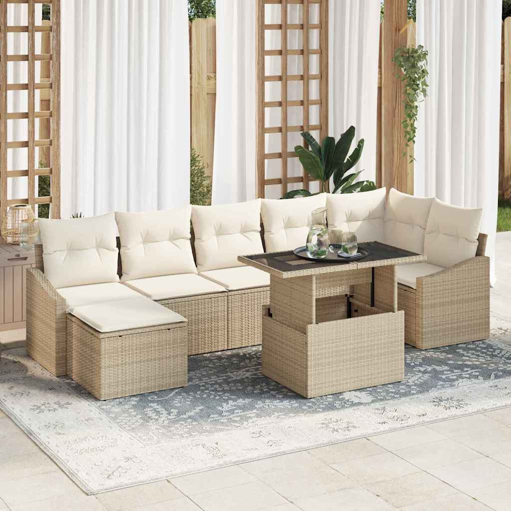 vidaXL Gartensofa-set mit Kissen 8 pcs Beige und Creme Poly-Rattan