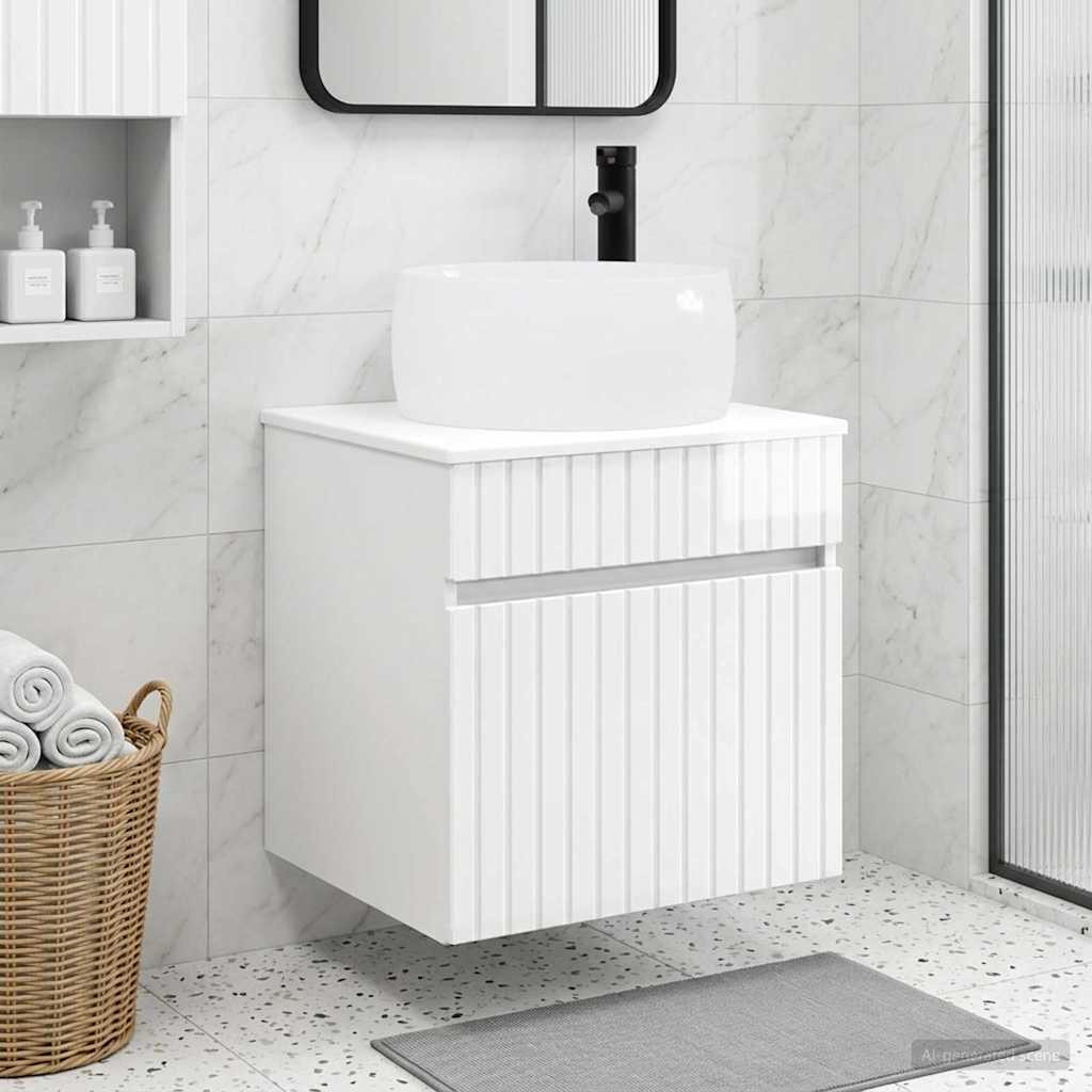 vidaXL Wandmontierte Waschbecken-Vanität Hochglanz Weiß