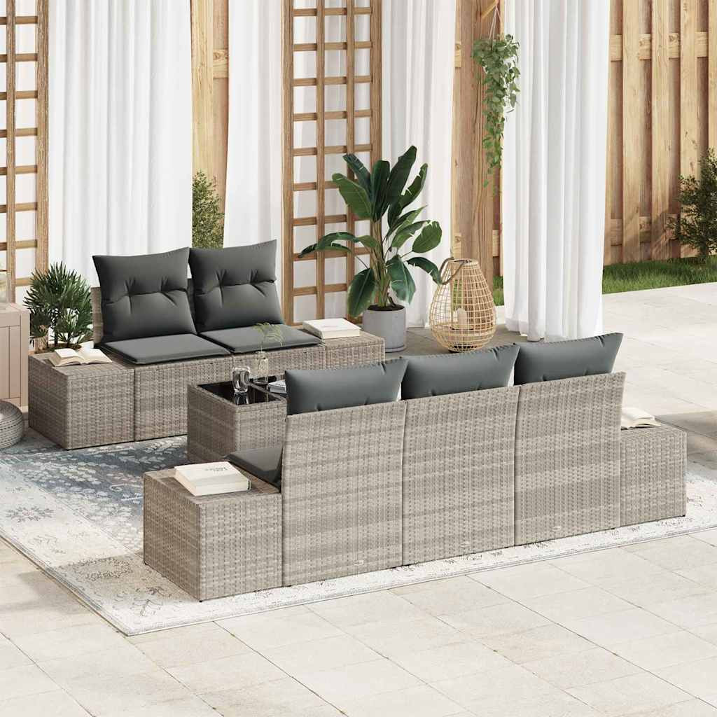 vidaXL Sofa Set mit Kissen 6 pcs Hellgrau Poly Rattan