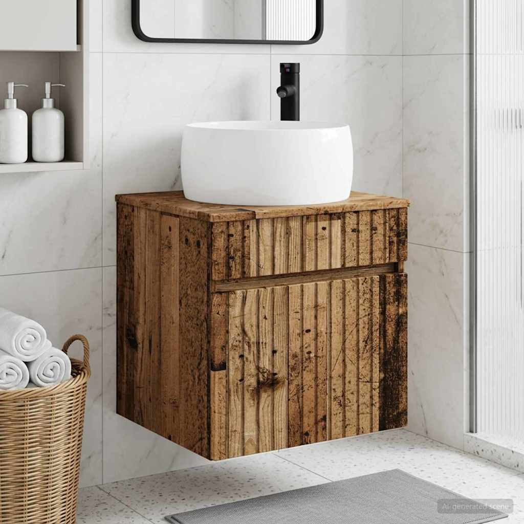 vidaXL Wandmontierte Waschbecken-Vanität Altholz 49 x 44,5 x 66 cm