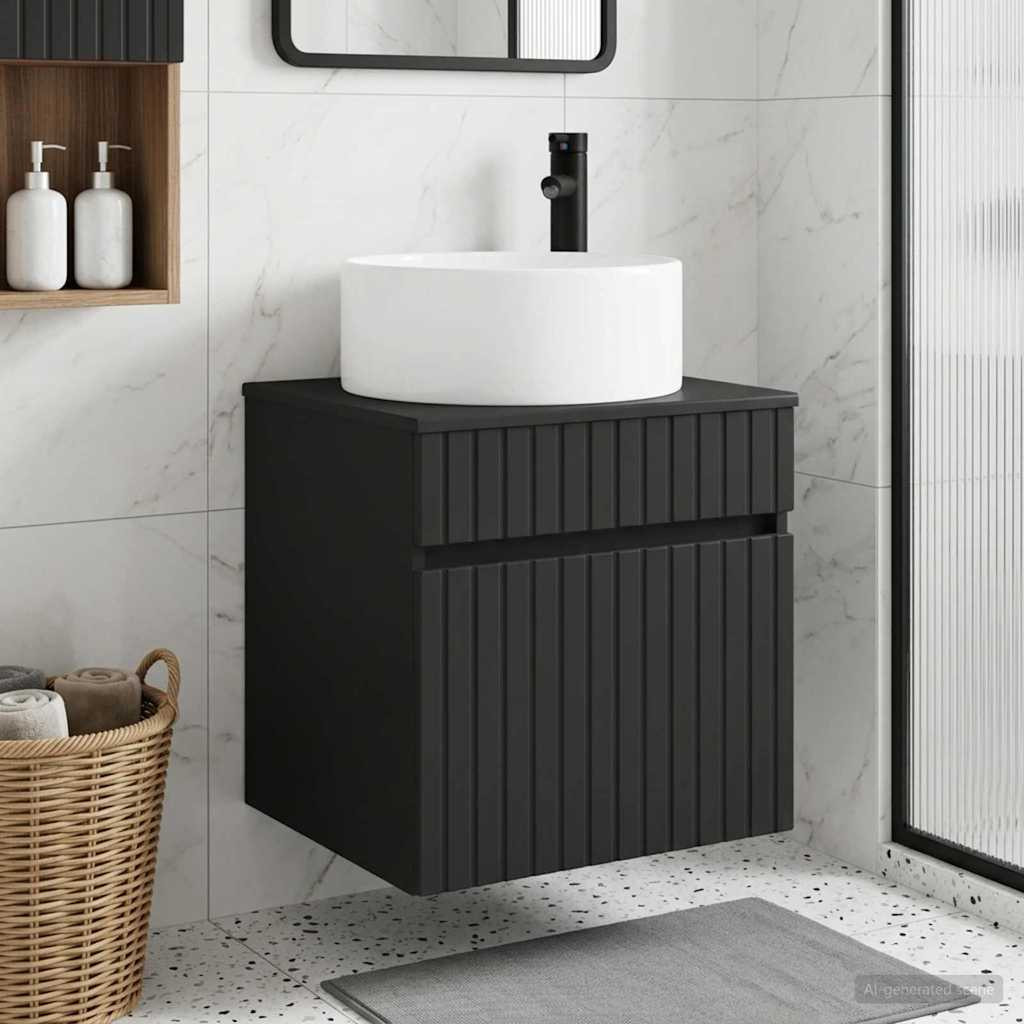 vidaXL Wandmontierte Waschbecken-Vanität Schwarz 49 x 44,5 x 65,5 cm