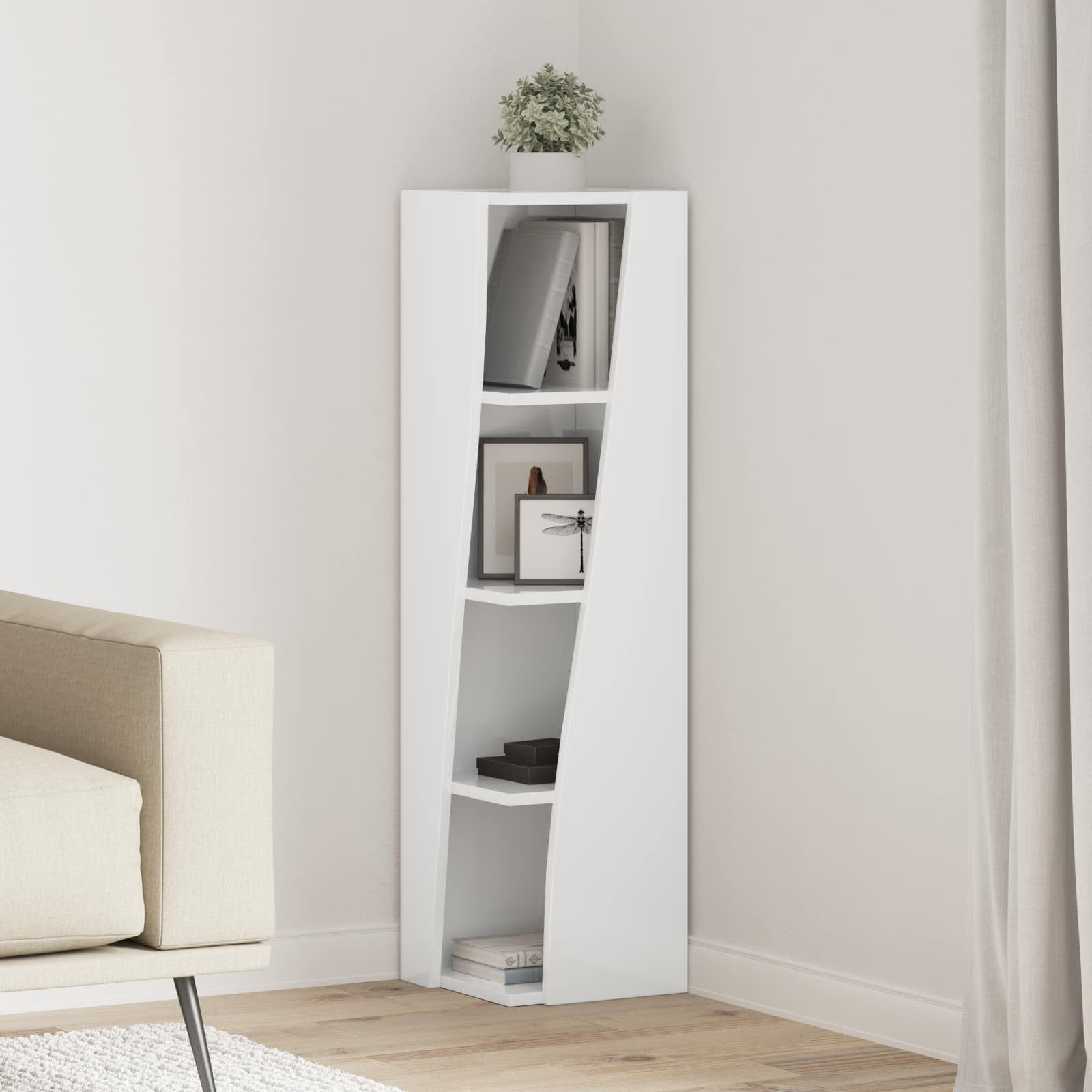 vidaXL Eckschrank Hochglanz Weiß 27,5x27x102cm Holzwerkstoff