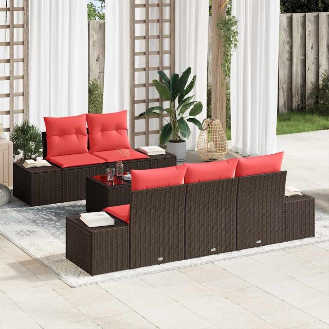 vidaXL Sofa Set mit Kissen 6 pcs Braun Poly Rattan