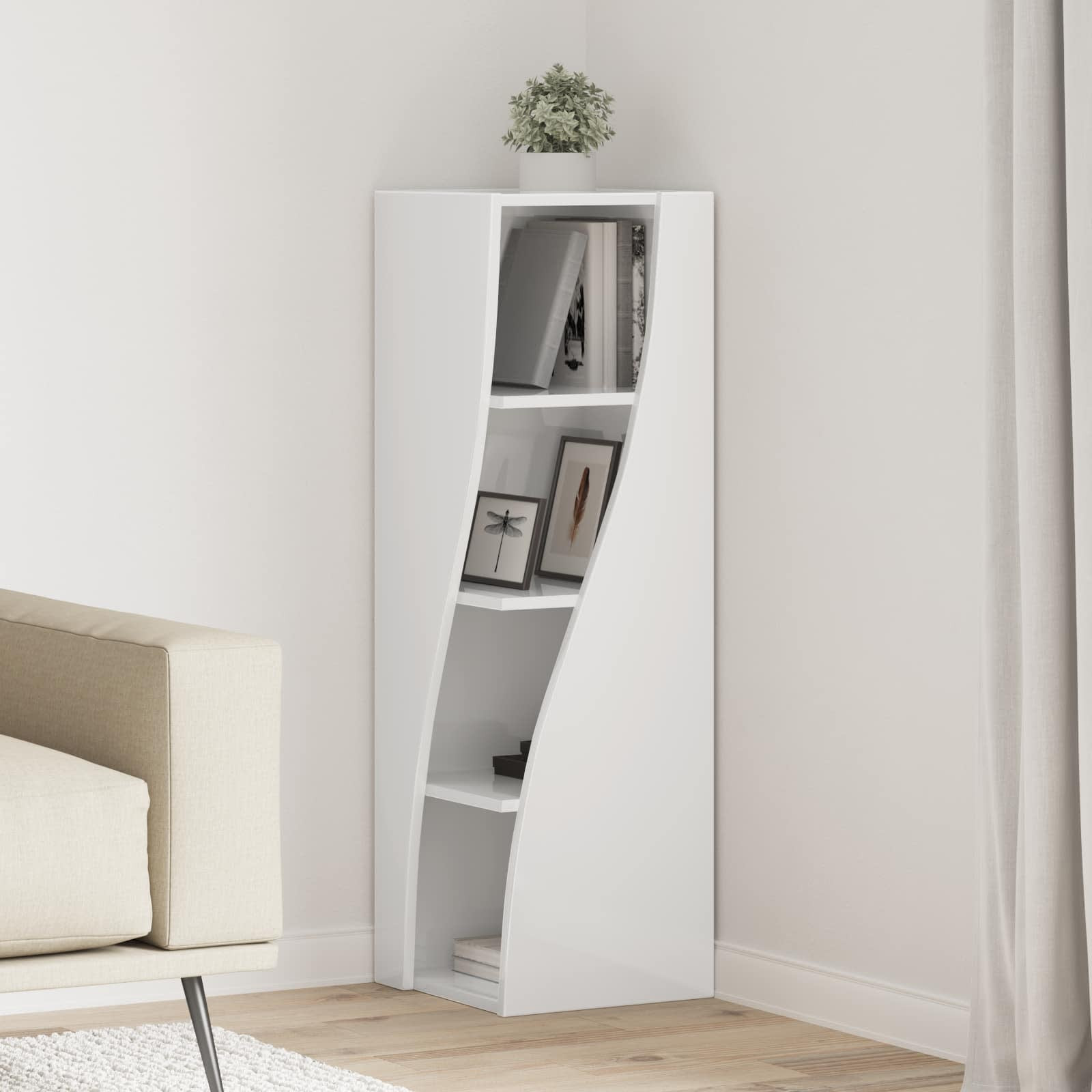 vidaXL Eckschrank Hochglanz Weiß 32x32x102cm Holzwerkstoff