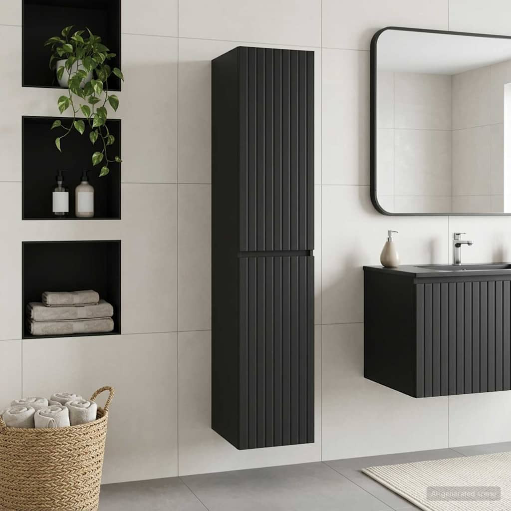 vidaXL Wandmontierter Badezimmerschrank Schwarz 33 x 34,5 x 160 cm