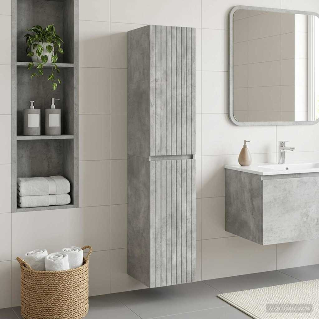 vidaXL Wandmontierter Badezimmerschrank Betongrau 33 x 34,5 x 160 cm