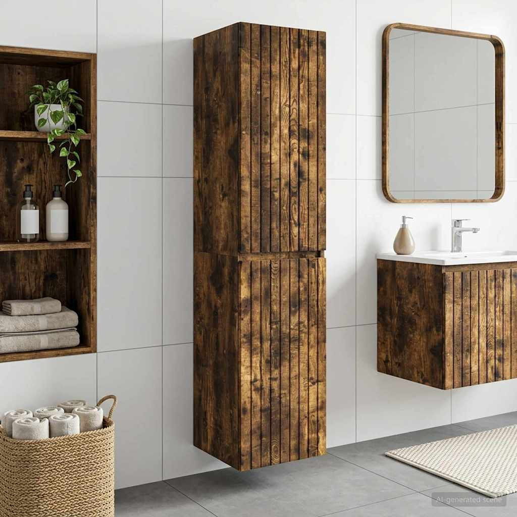 vidaXL Wandmontierter Badezimmerschrank Geräucherte Eiche