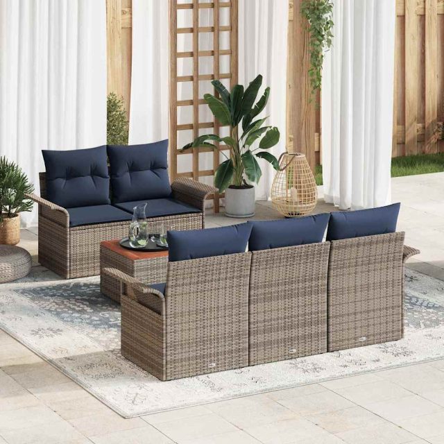 vidaXL Gartensofa-set mit Kissen 6 pcs Grau Poly-Rattan