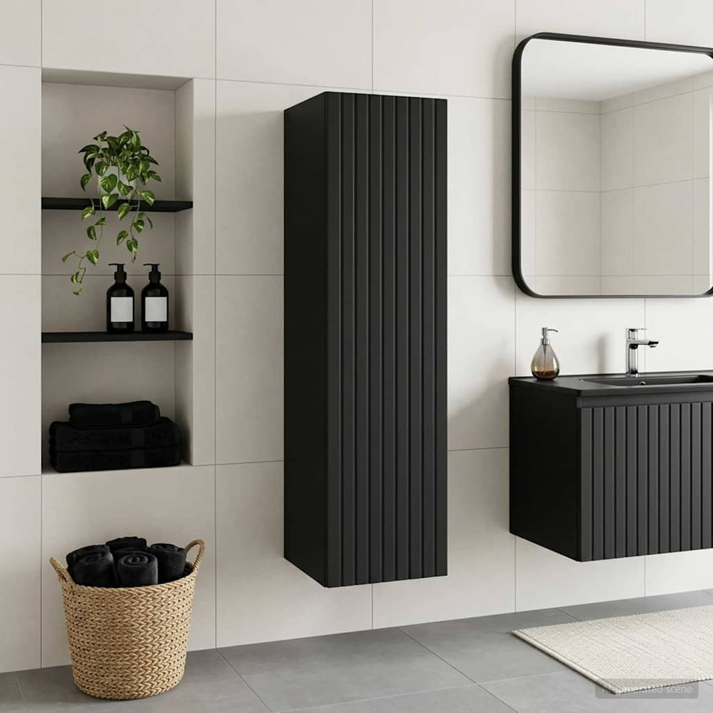 vidaXL Wandmontierter Badezimmerschrank Schwarz 33 x 34,5 x 100 cm