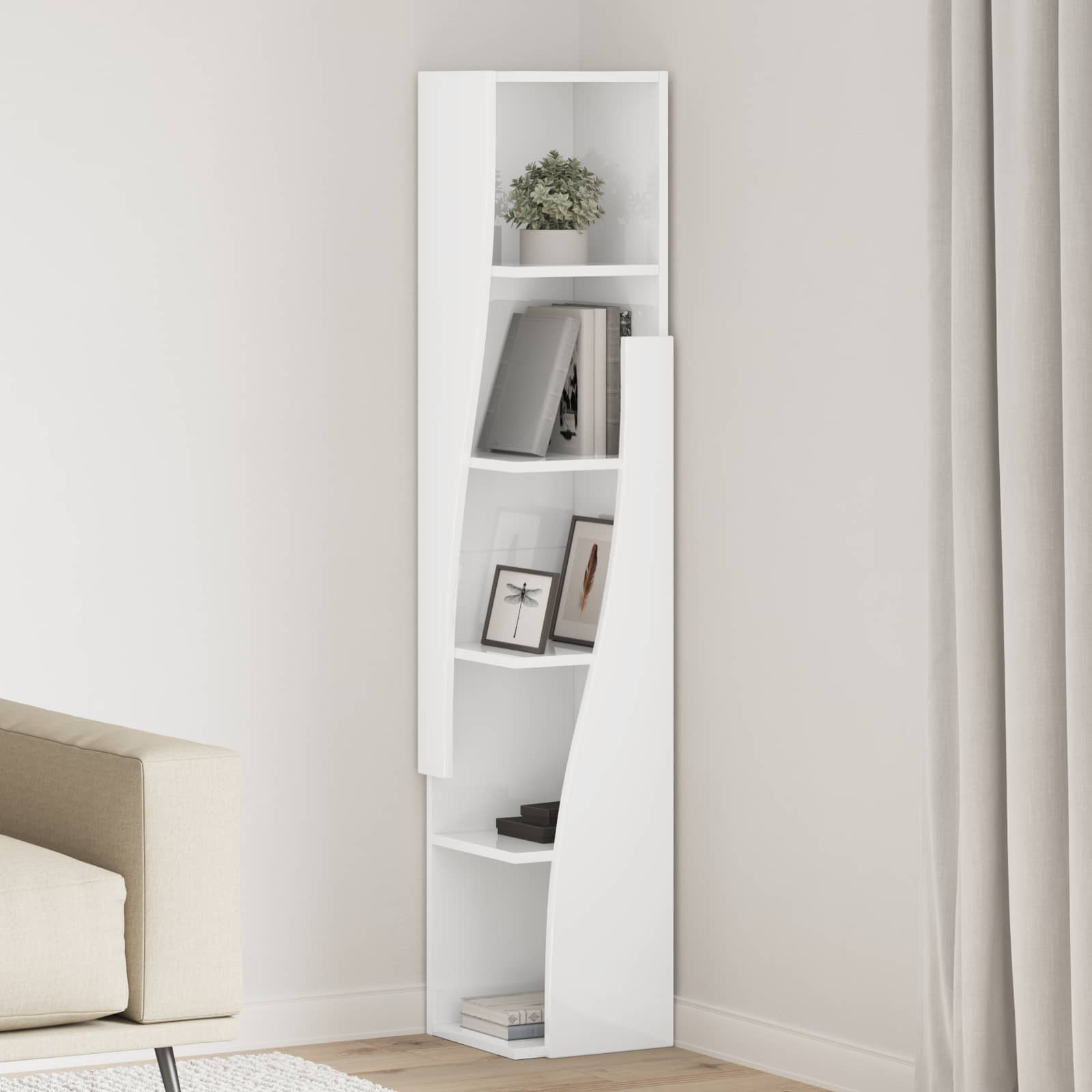 vidaXL Eckschrank Hochglanz Weiß 27,5x27x140cm Holzwerkstoff