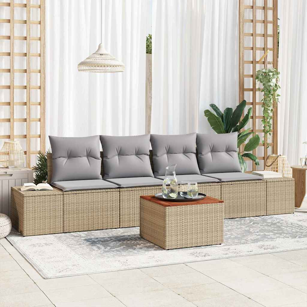 vidaXL Gartensofa-set mit Kissen 5 pcs Beige Poly-Rattan