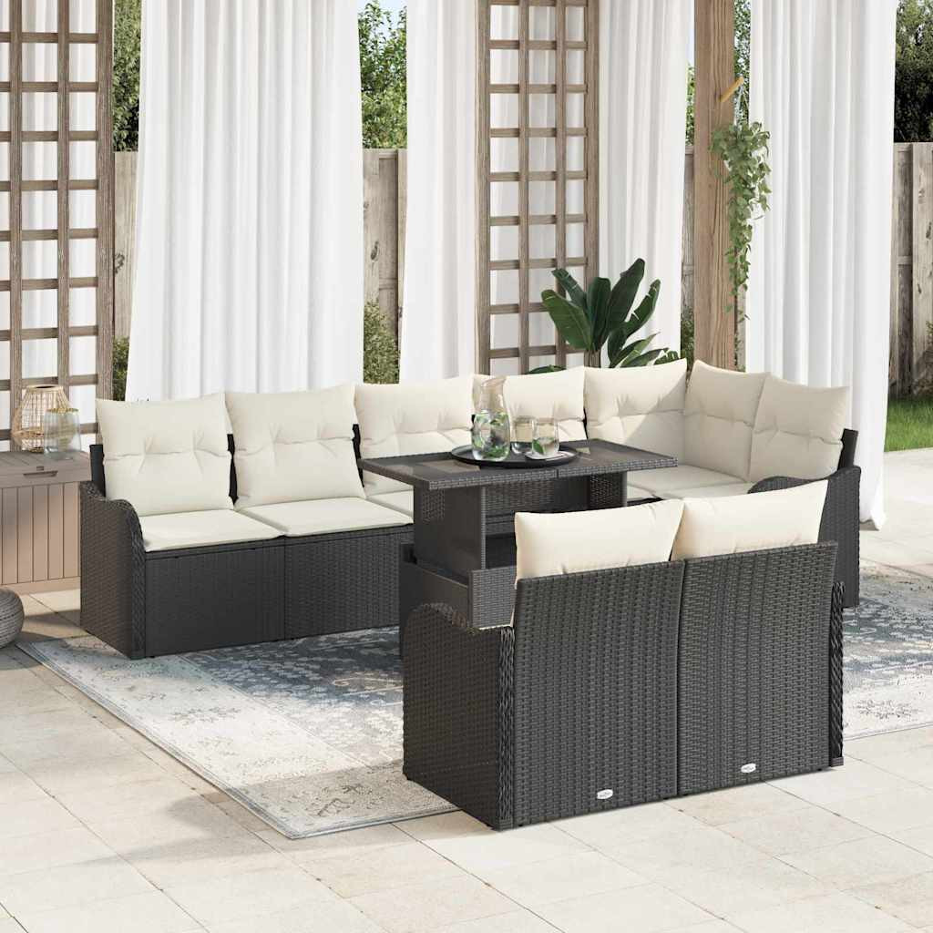 vidaXL Lounge-Set mit Kissen 9 pcs Schwarz Poly Rattan