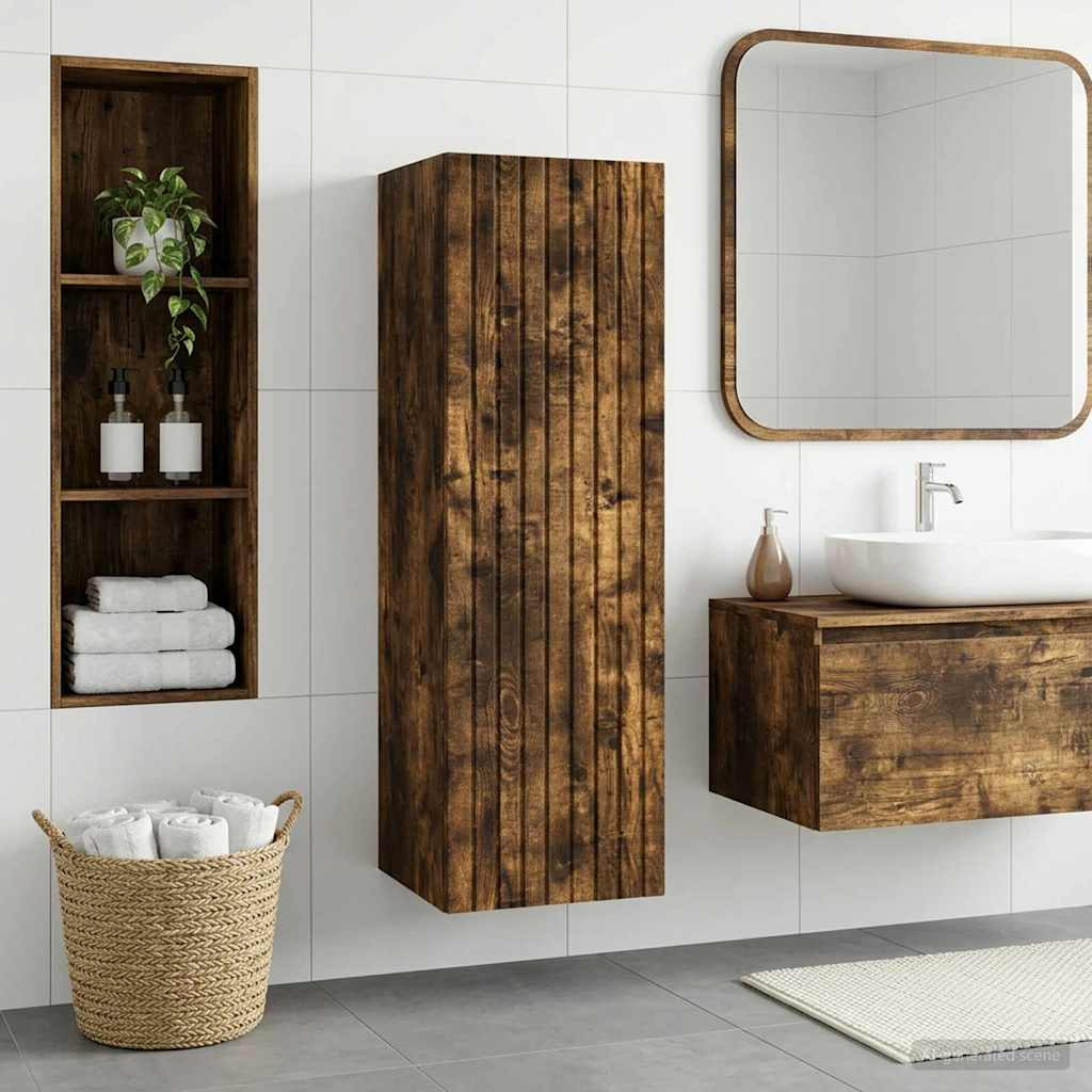 vidaXL Wandmontierter Badezimmerschrank Geräucherte Eiche