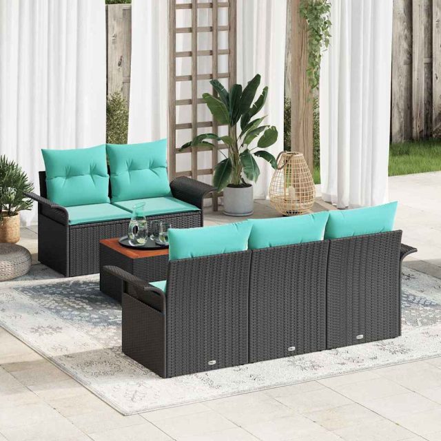 vidaXL Gartensofa-set mit Kissen 6 pcs Schwarz Poly-Rattan