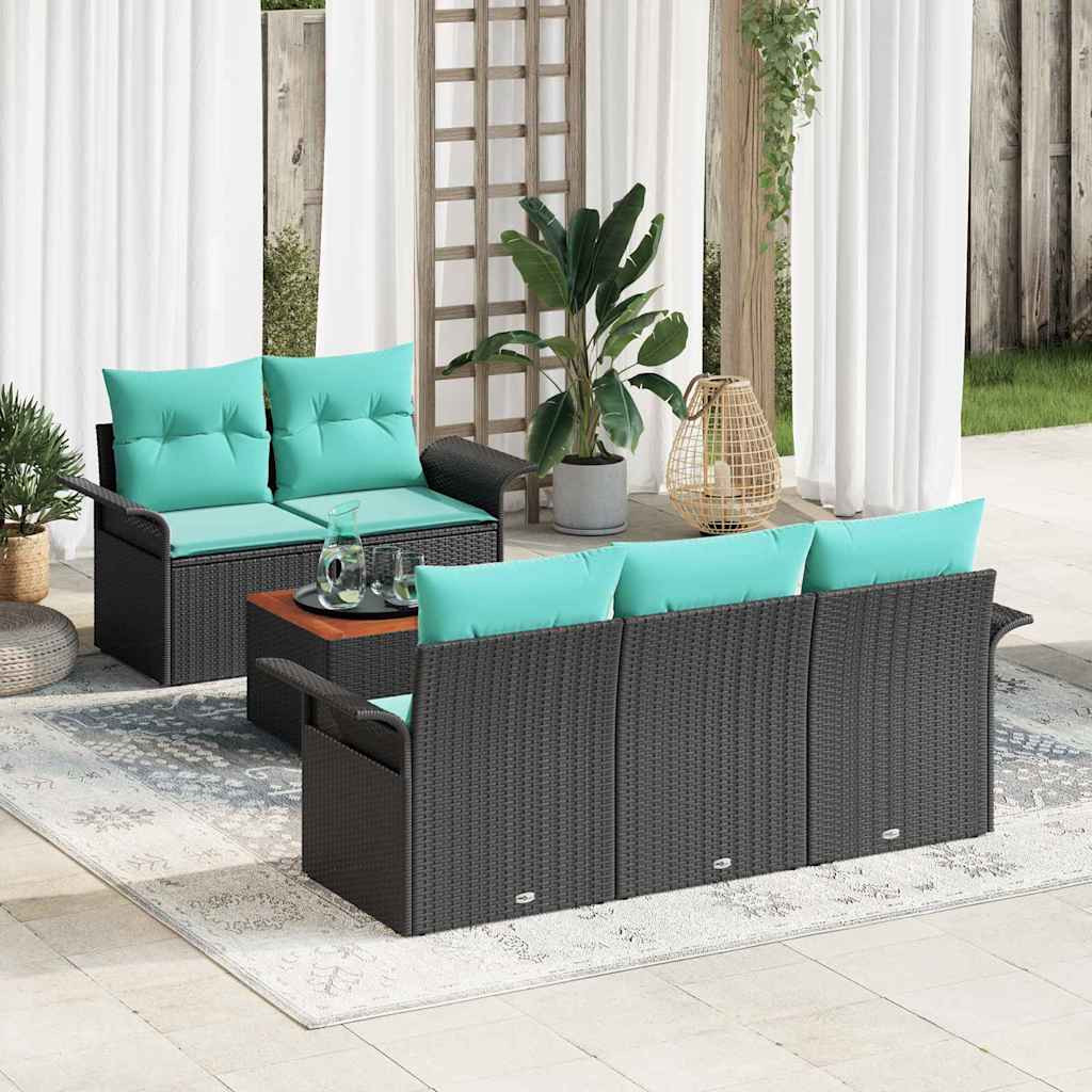 vidaXL Gartensofa-set mit Kissen 6 pcs Schwarz Poly-Rattan
