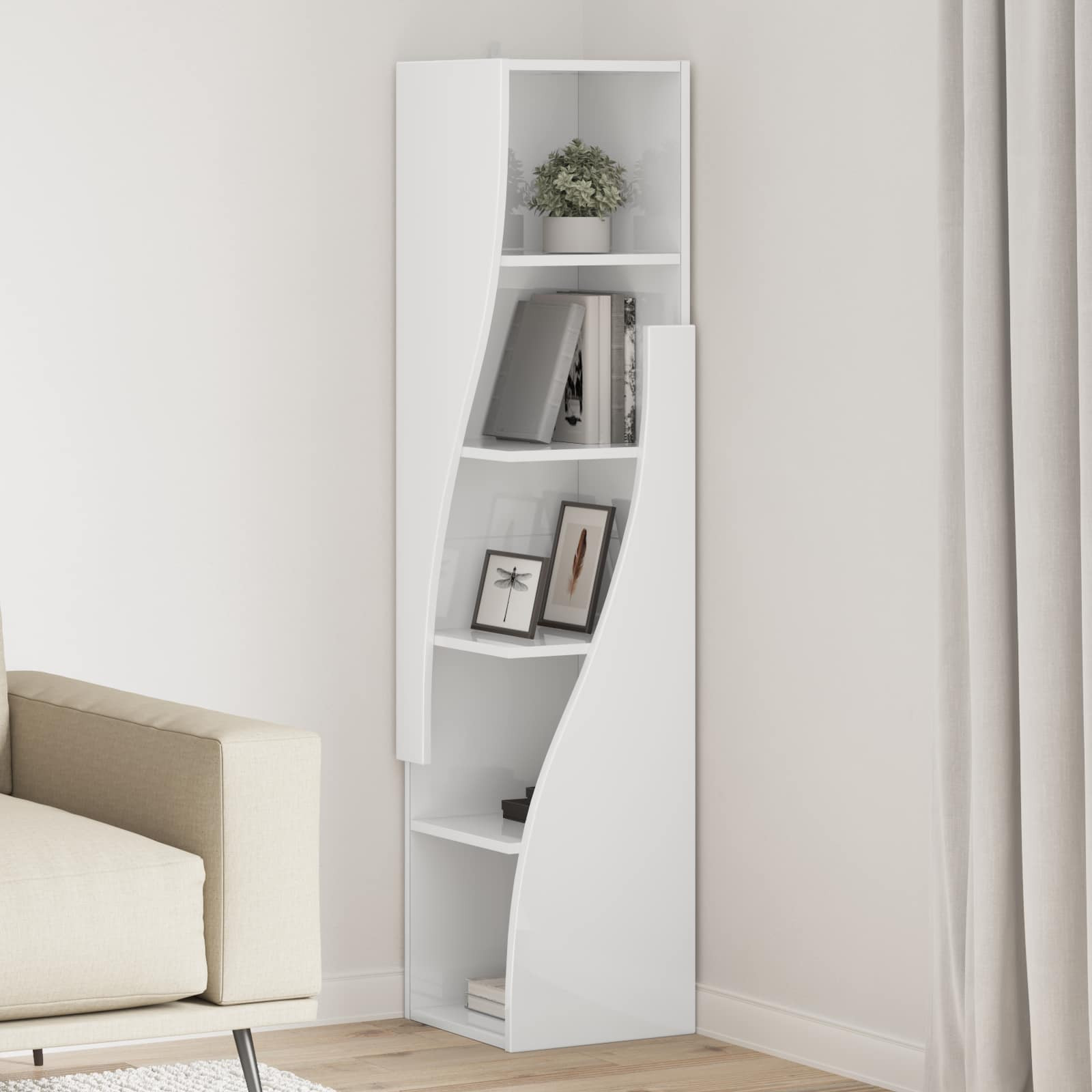 vidaXL Eckschrank Hochglanz Weiß 32x32x140cm Holzwerkstoff