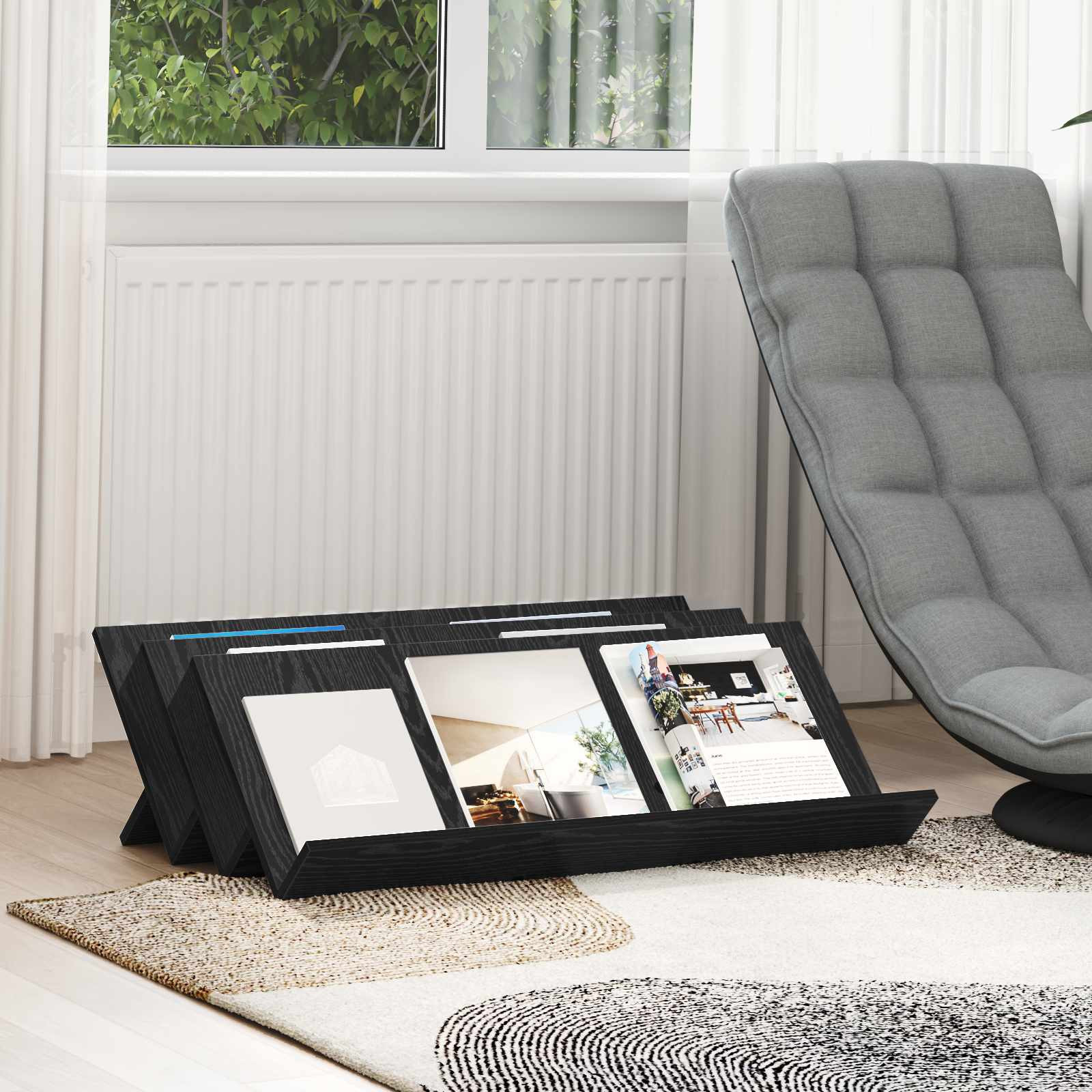 vidaXL Magazinregal mit Regal Schwarz Eichen-Optik 90 x 53 x 28,5 cm