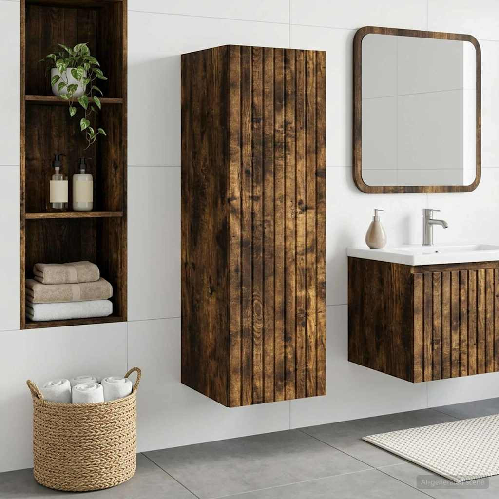 vidaXL Wandmontierter Badezimmerschrank Geräucherte Eiche