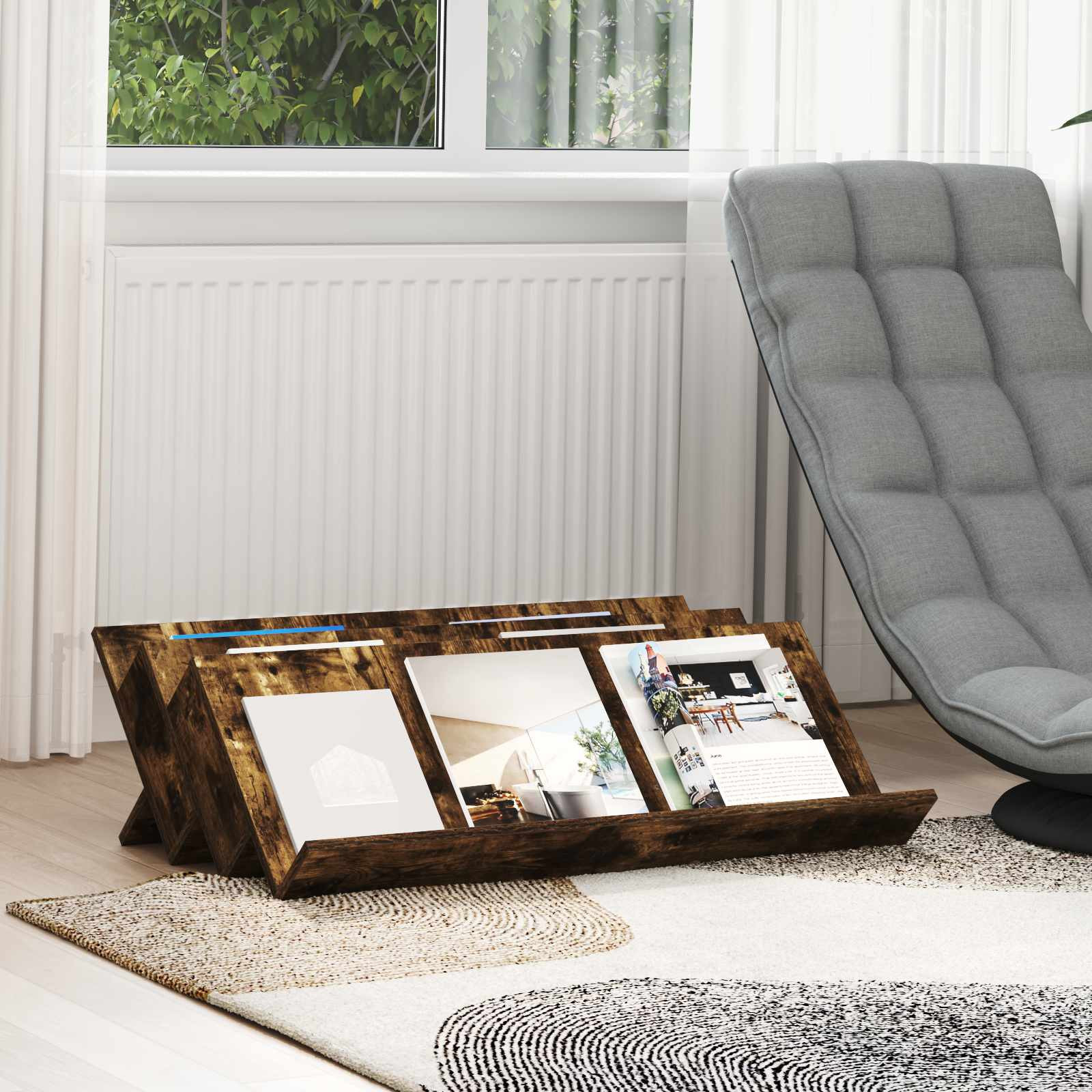 vidaXL Magazinregal Geräucherte Eiche 90 x 53 x 28,5 cm Holzwerkstoff