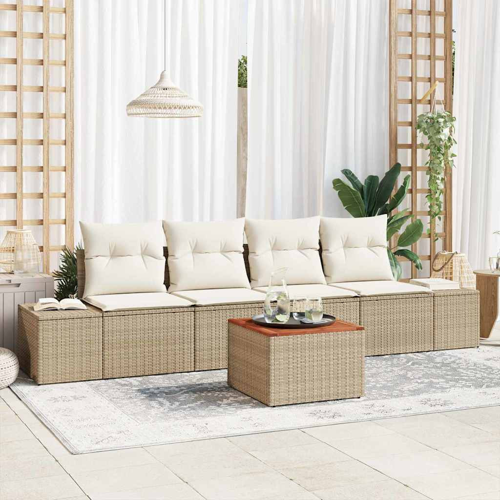 vidaXL Gartensofa-set mit Kissen 5 pcs Beige Poly-Rattan