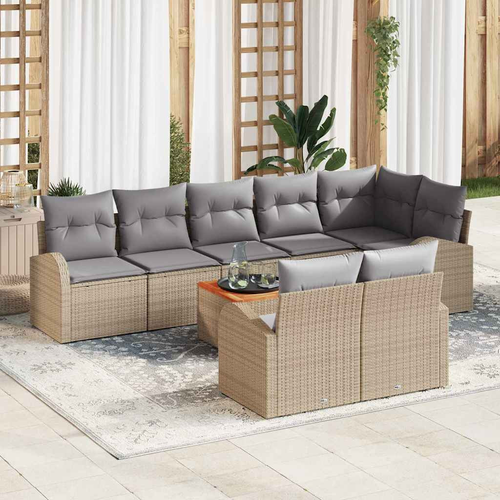 vidaXL Gartensofa-set mit Kissen 9 pcs Beige Poly-Rattan