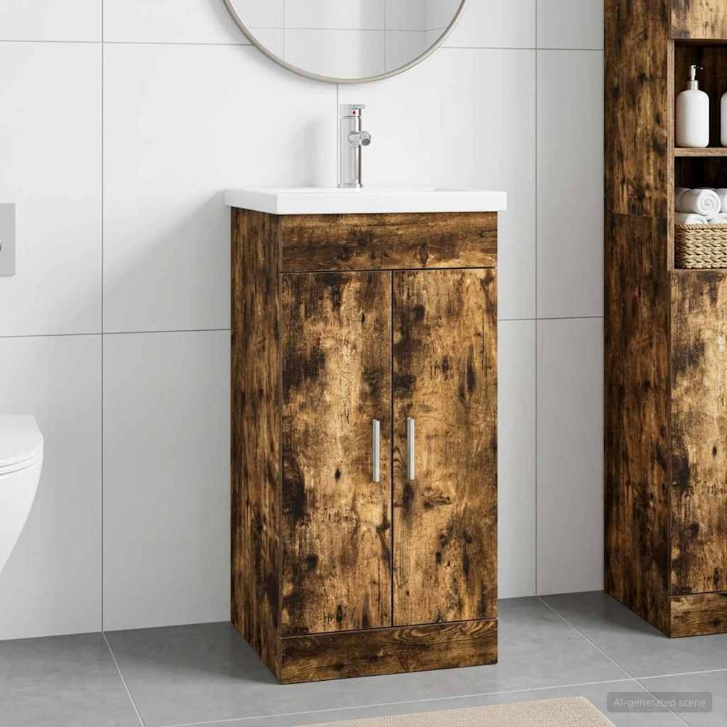 vidaXL Badezimmerschrank mit Waschbecken Geräucherte Eiche