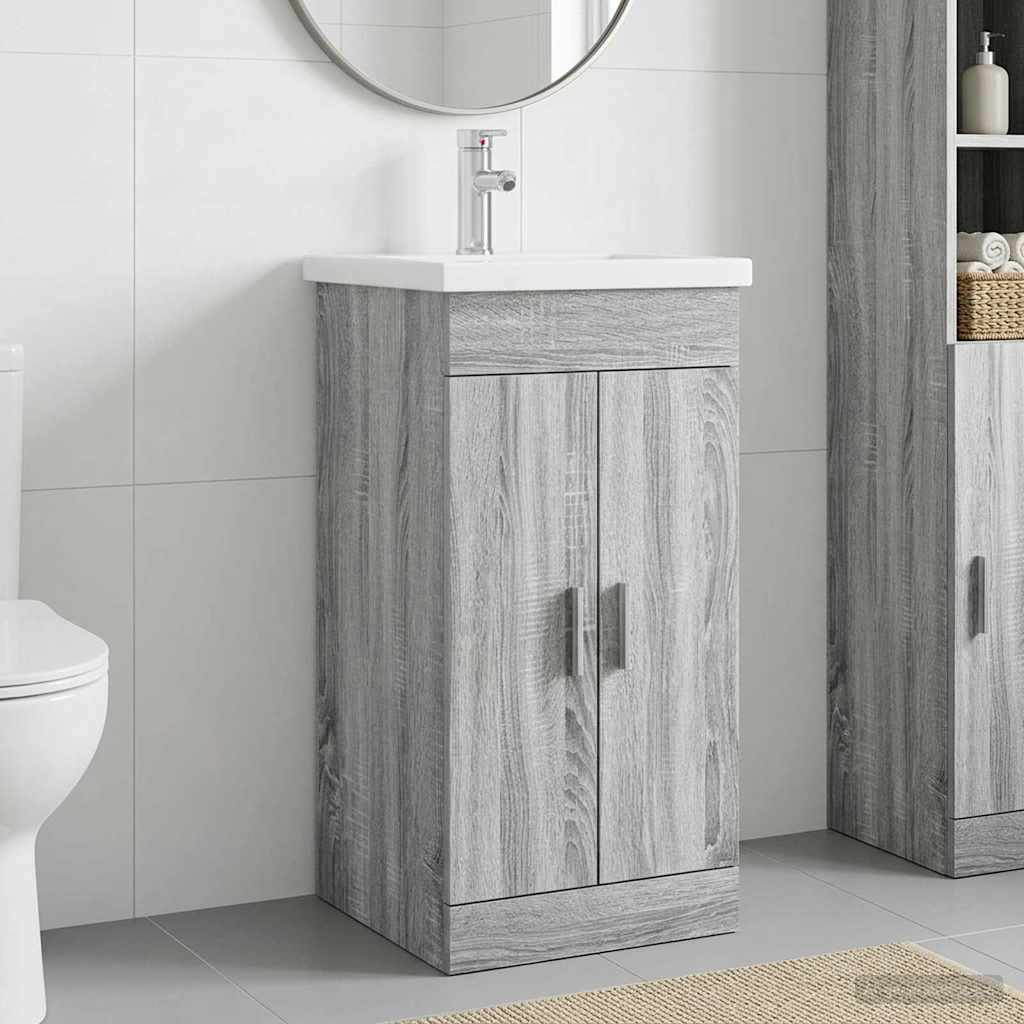 vidaXL Badezimmerschrank mit Waschbecken Grau Sonoma 42 x 40 x 84,5 cm