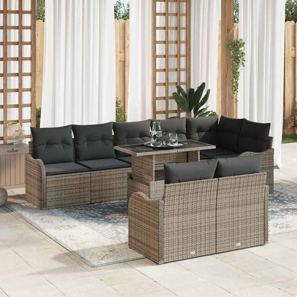 vidaXL Lounge-Set mit Kissen 9 pcs Grau Poly Rattan