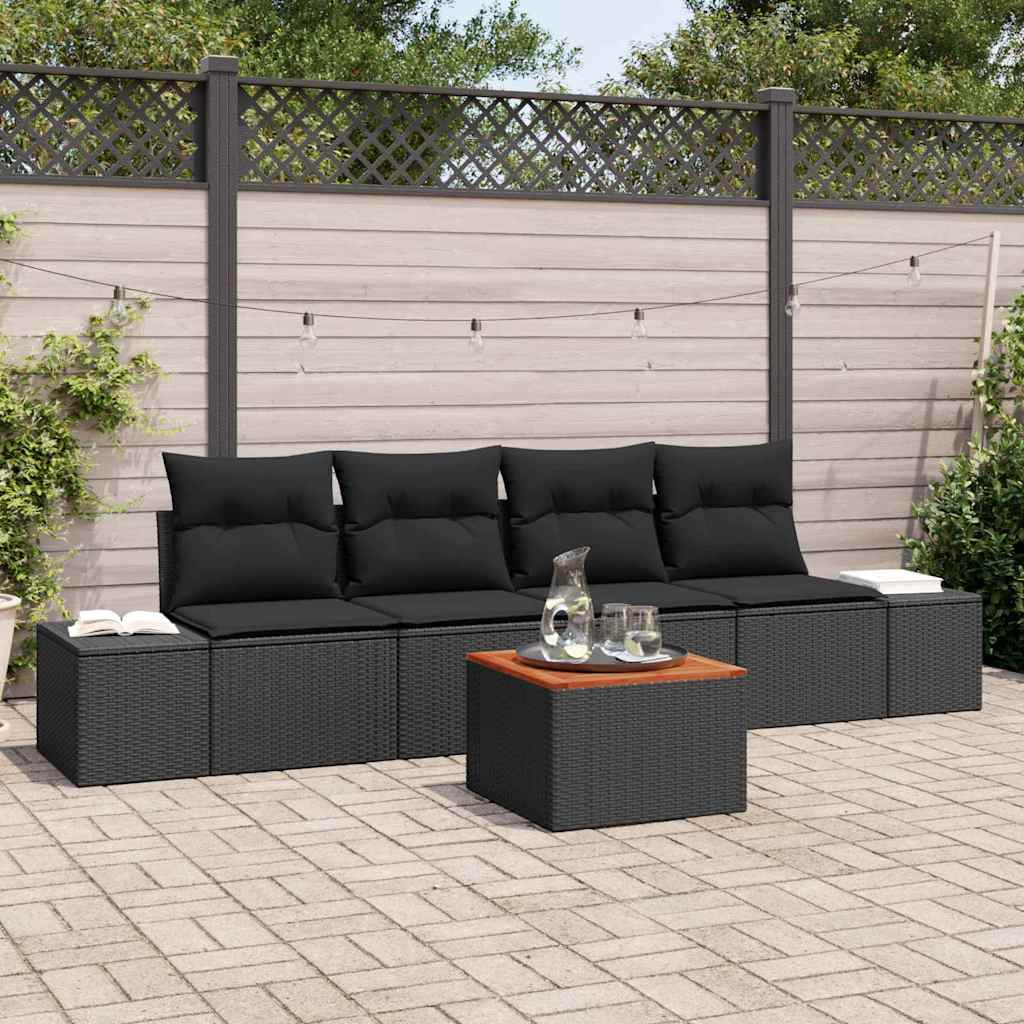 vidaXL Gartensofa-set mit Kissen 5 pcs Schwarz Poly-Rattan