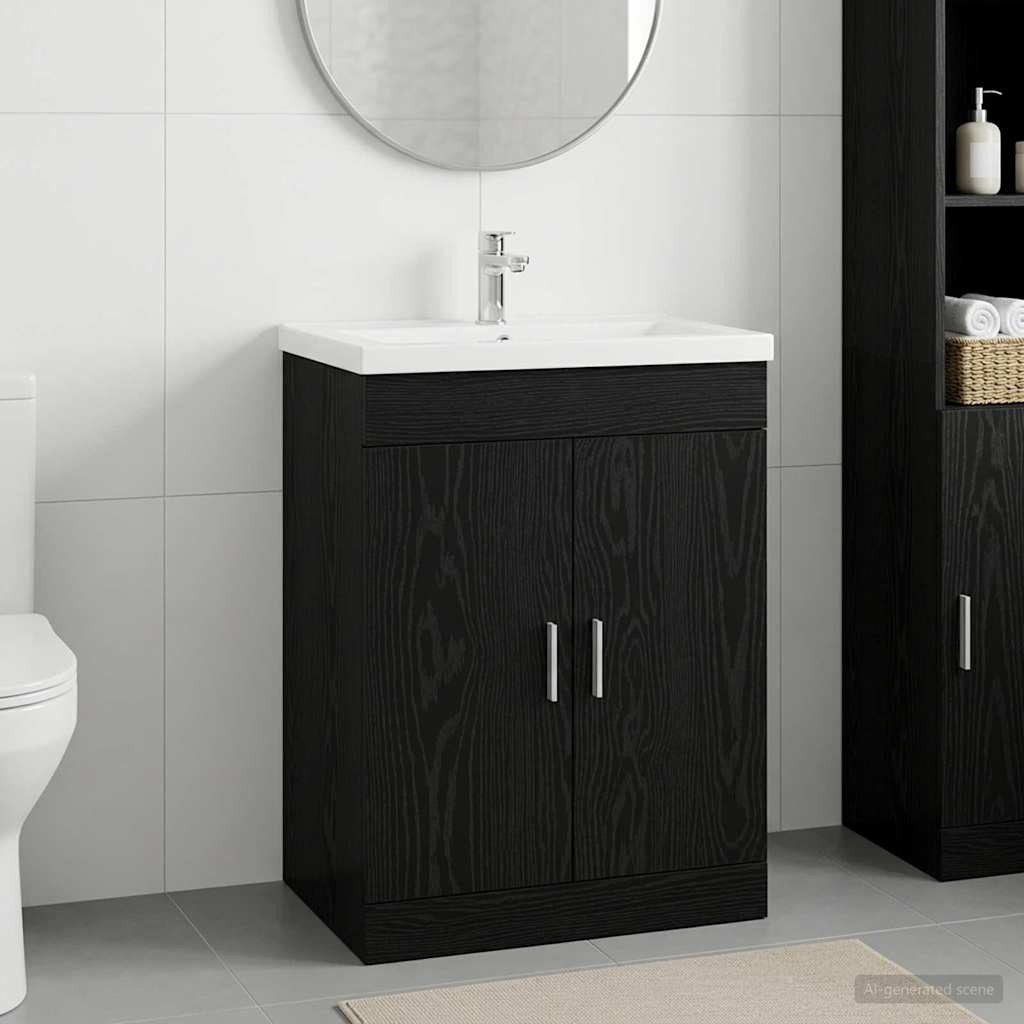 vidaXL Badunterschrank Schwarze Eiche 56 x 37,5 x 81 cm Holzwerkstoff