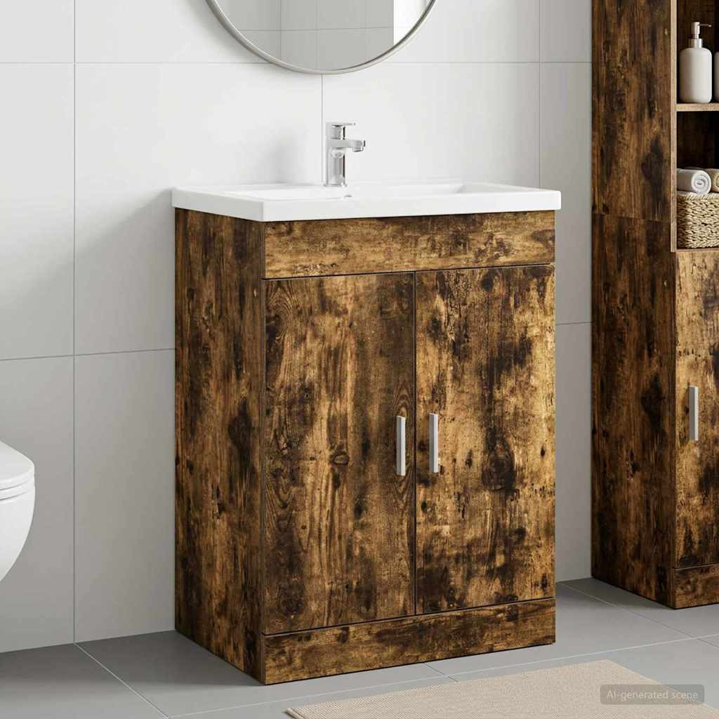 vidaXL Badunterschrank Geräucherte Eiche 56 x 37,5 x 81 cm
