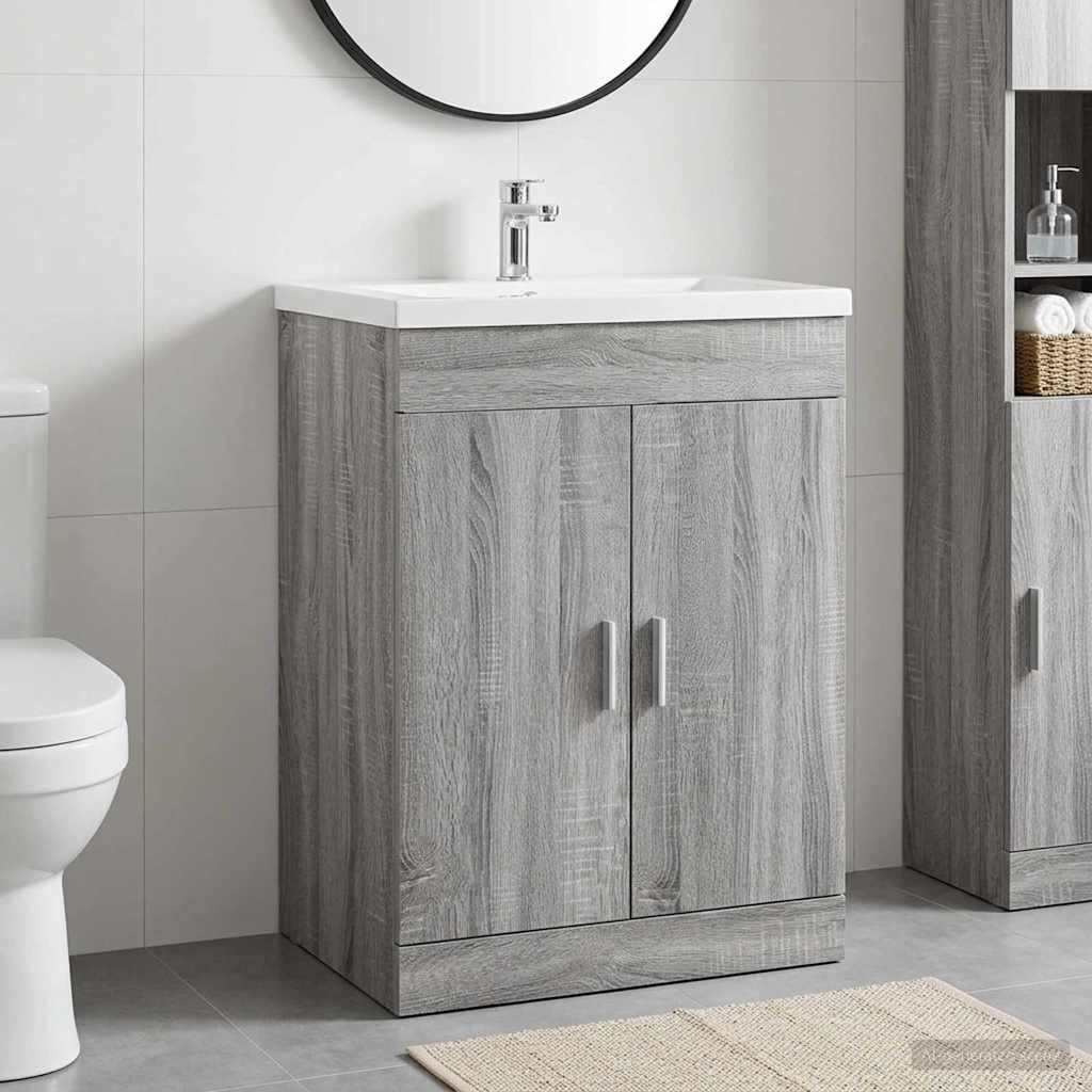 vidaXL Badunterschrank Grau Sonoma 56 x 37,5 x 81 cm Holzwerkstoff