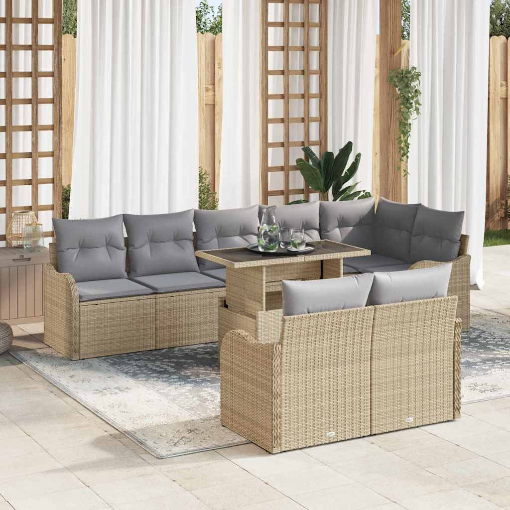 vidaXL Lounge-Set mit Kissen 9 pcs Beige Poly Rattan