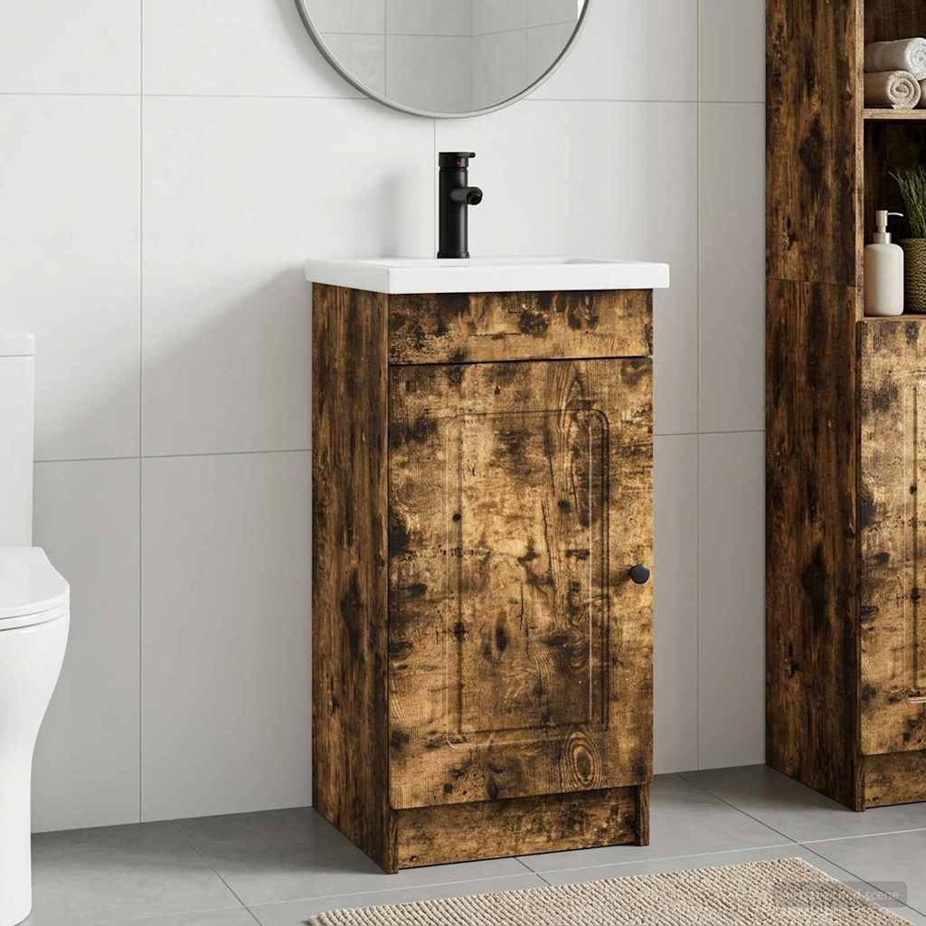 vidaXL Badezimmerschrank mit Waschbecken Geräucherte Eiche