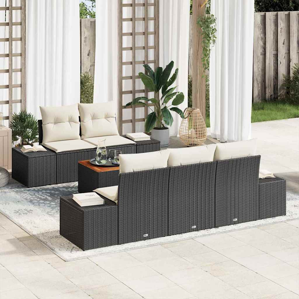 vidaXL Gartensofa-set mit Kissen 6 pcs Schwarz Poly-Rattan