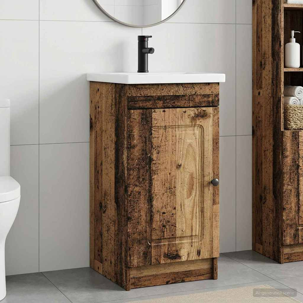vidaXL Badezimmerschrank mit Waschbecken Altholz 42 x 40 x 84,5 cm