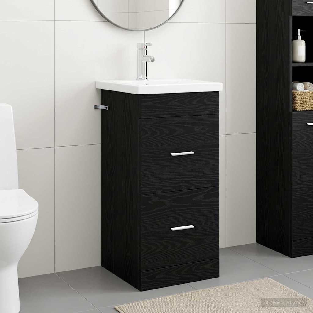vidaXL Badezimmerschrank mit Waschbecken Schwarze Eiche