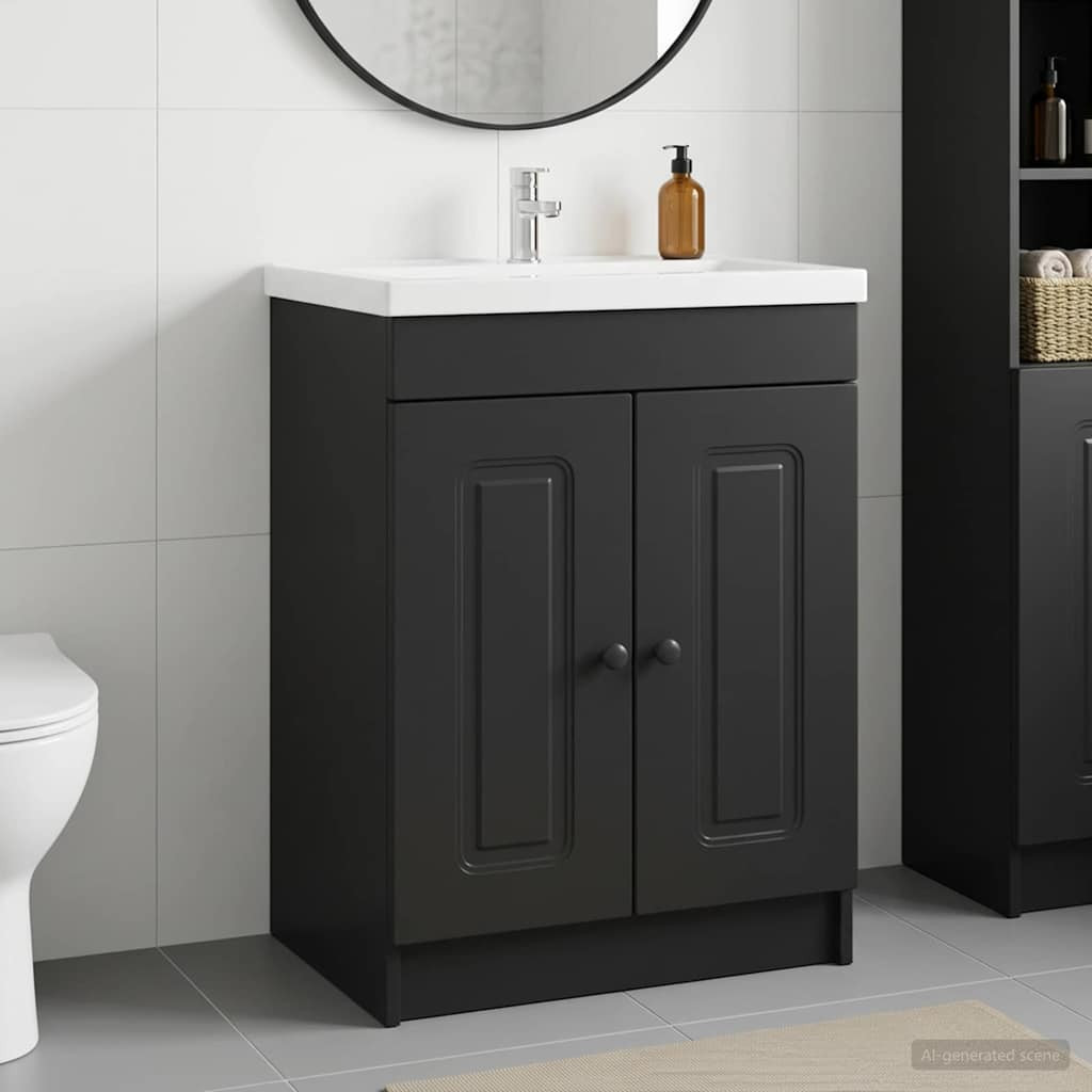 vidaXL Unter dem Waschbecken Badschrank Schwarz 56 x 37,5 x 81 cm