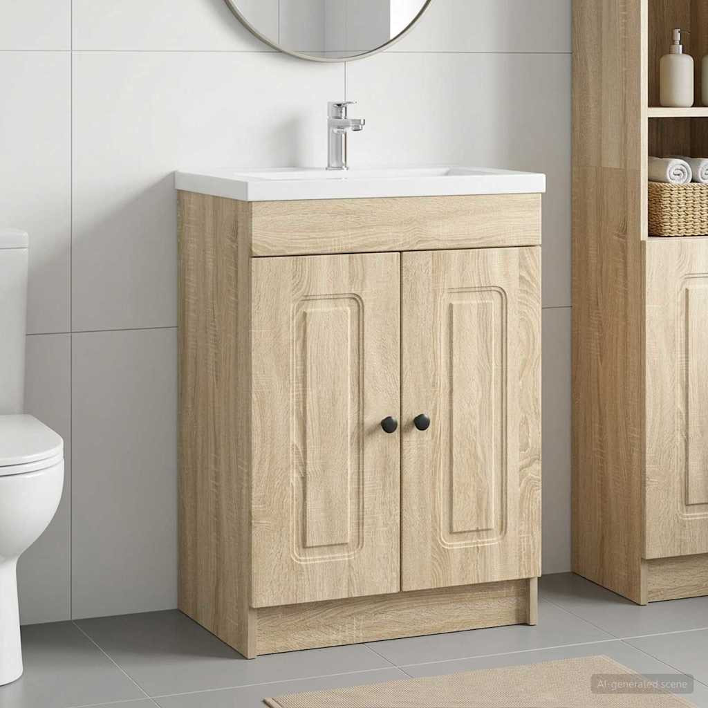 vidaXL Unter dem Waschbecken Badschrank Sonoma-Eiche 56 x 37,5 x 81 cm