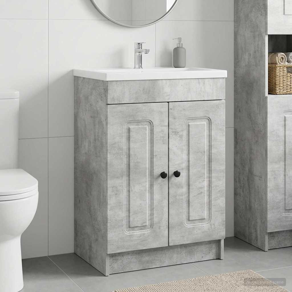 vidaXL Unter dem Waschbecken Badschrank Betongrau 56 x 37,5 x 81 cm
