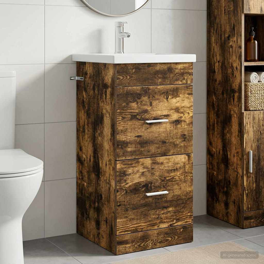 vidaXL Badezimmerschrank mit Waschbecken Geräucherte Eiche