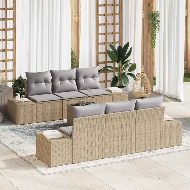 vidaXL Sofa Set mit Kissen 7 pcs Beige Poly Rattan