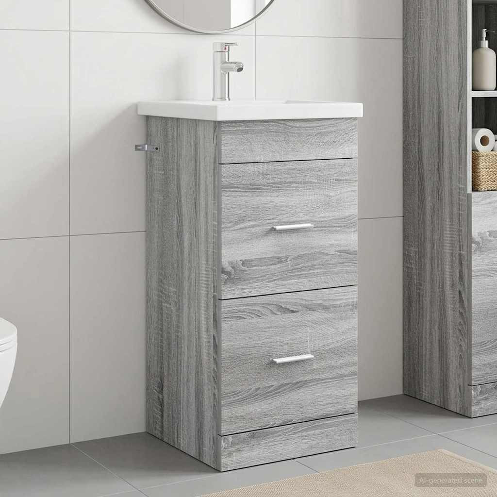 vidaXL Badezimmerschrank mit Waschbecken Grau Sonoma 42 x 40 x 84,5 cm